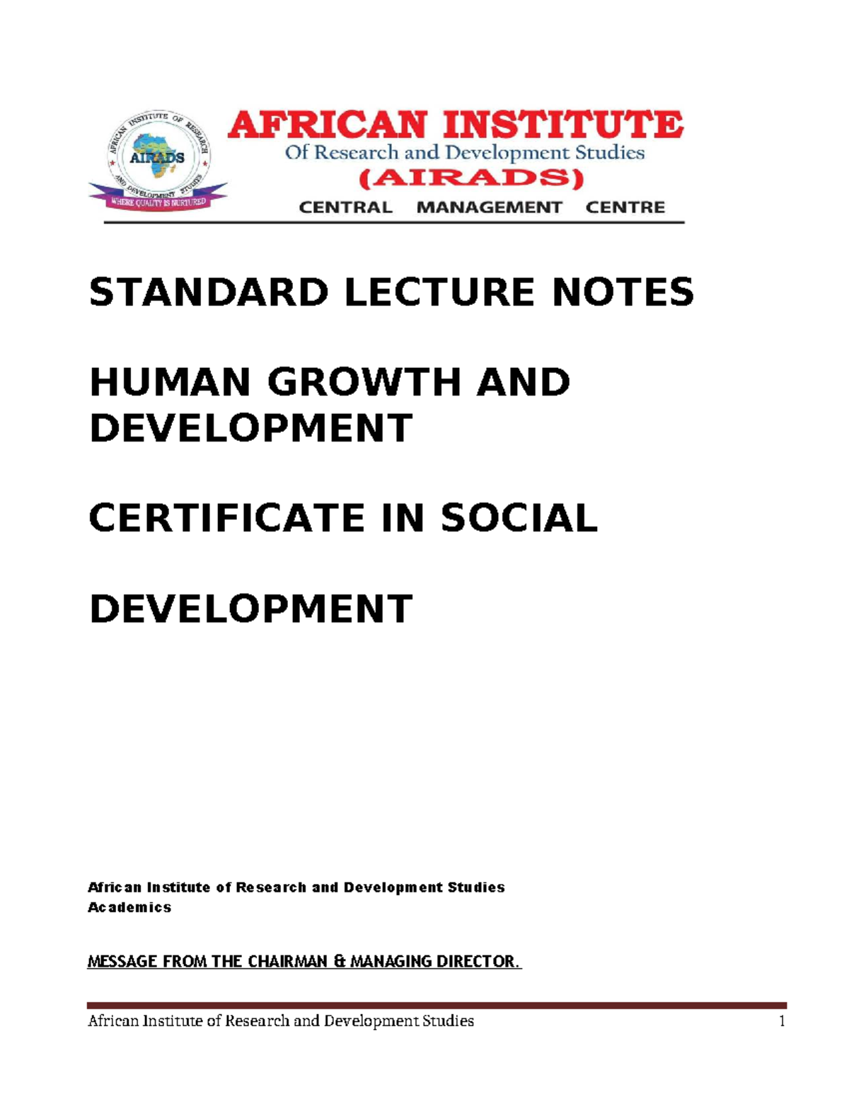 HGD 101: Standard Lecture Notes on Human Growth and Development - Studocu