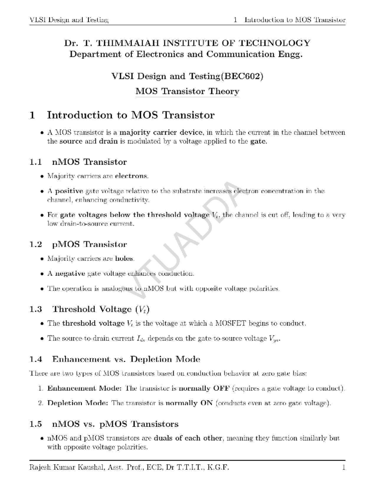 VLSI Design and Testing (BEC602): MOS Transistor Theory Overview - Studocu
