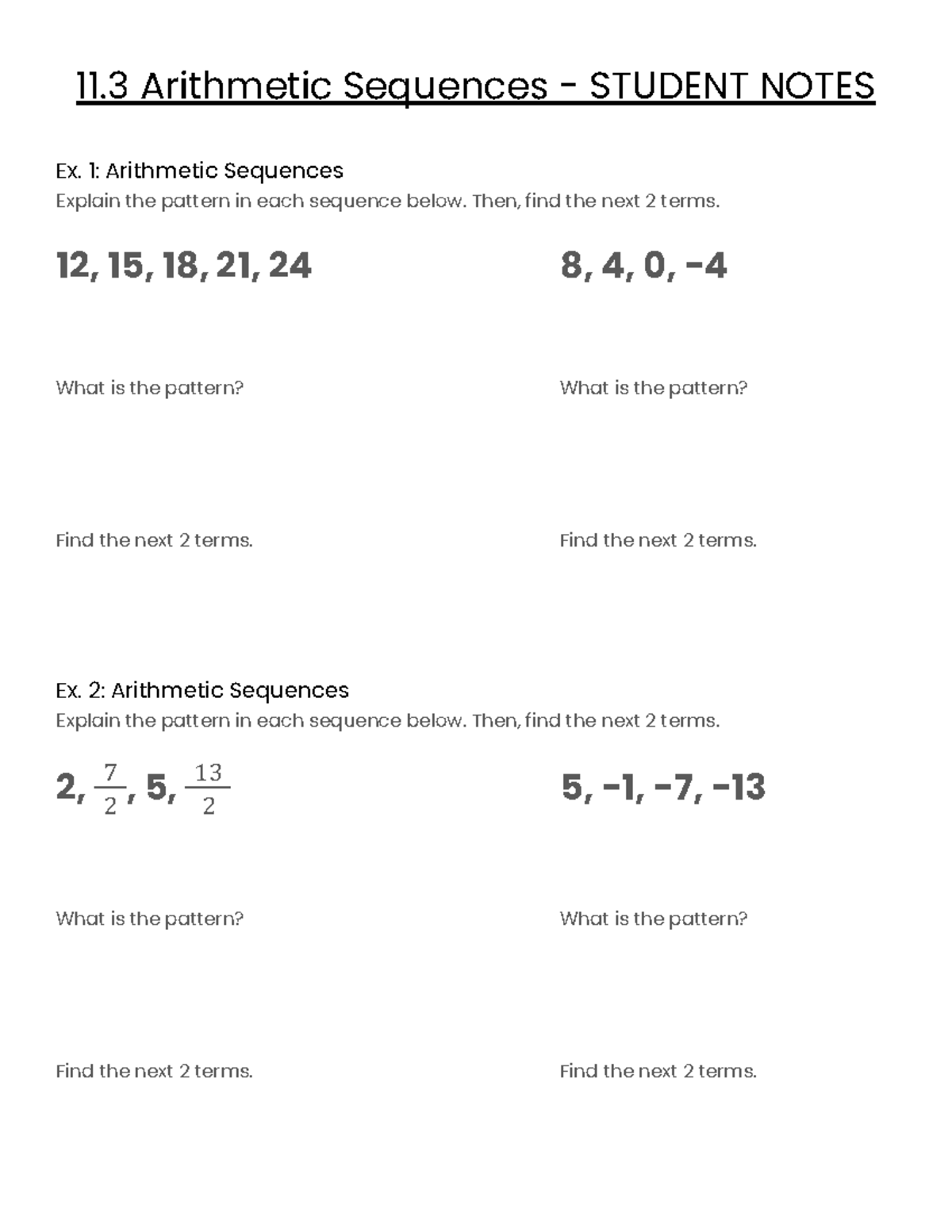 11.3 Arithmetic Sequences: Student Notes & Examples - Studocu