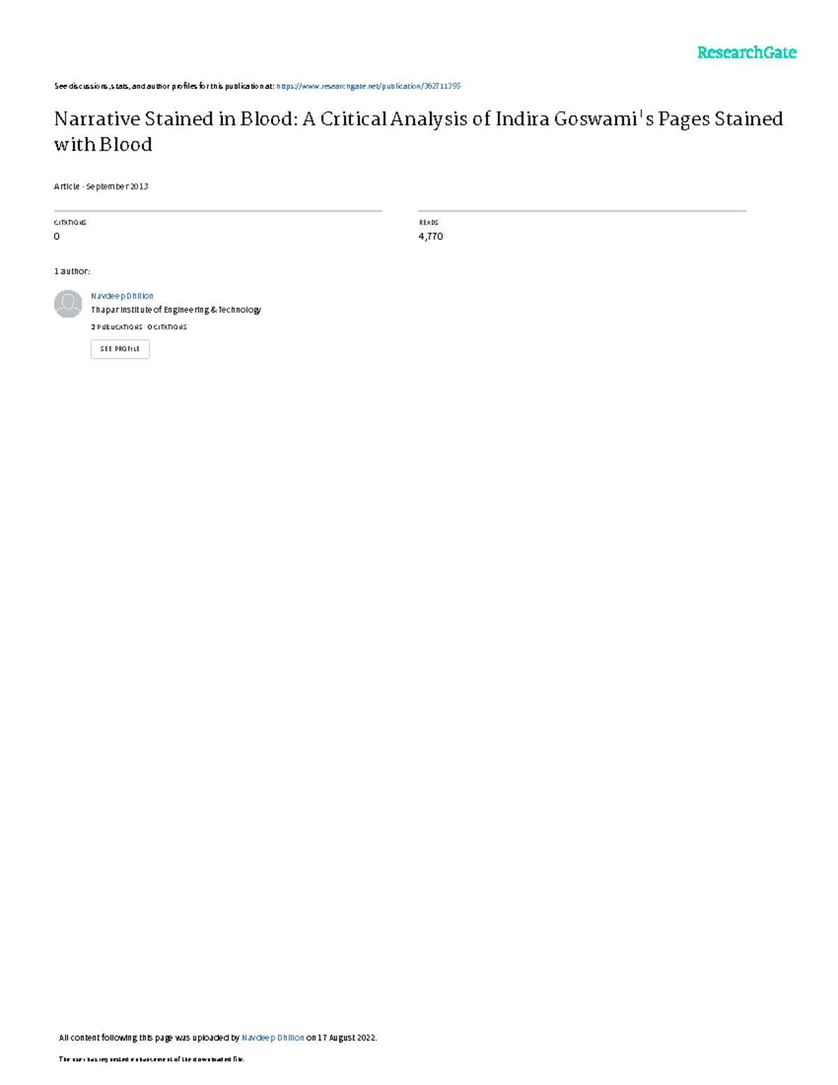 Literary Voice-2013: Analysis of Indira Goswami's Pages Stained with ...