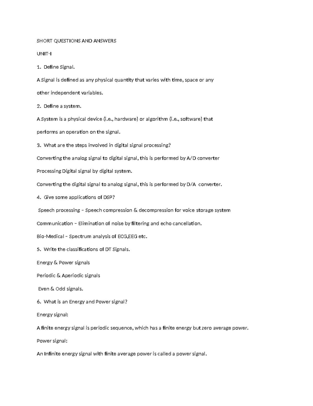 DSP 2 Marks: Key Concepts and Definitions in Digital Signal Processing ...