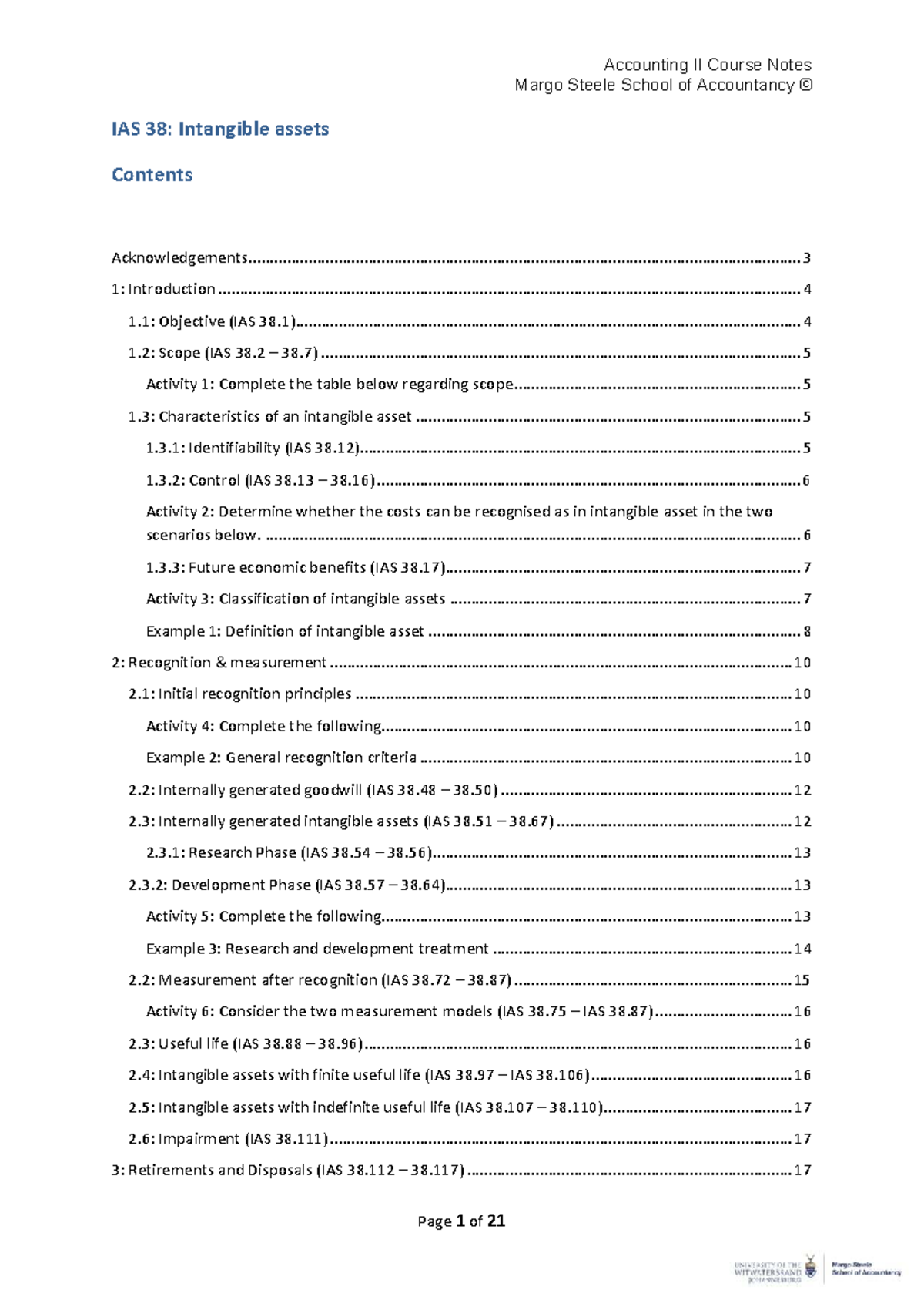Accounting II Course Notes: IAS 38 Intangible Assets Overview - Studocu