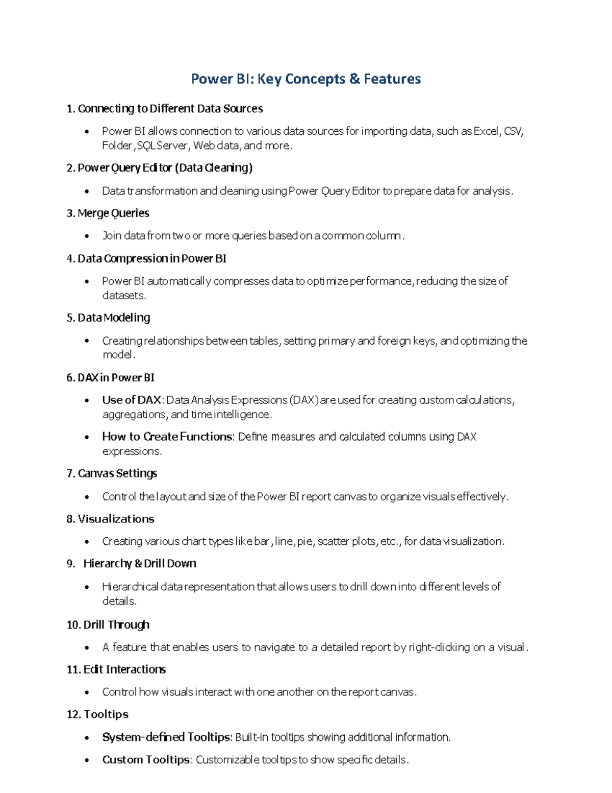 Power BI (Course Code) Final Exam Study Notes: Key Concepts & Features ...
