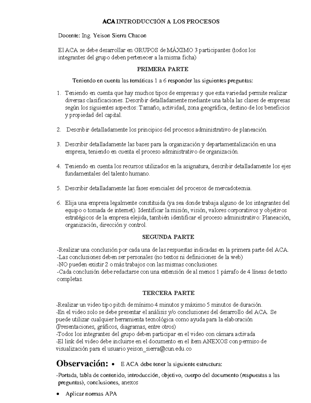 ACA Final: Introducción a los Procesos Administrativos y Análisis - Studocu