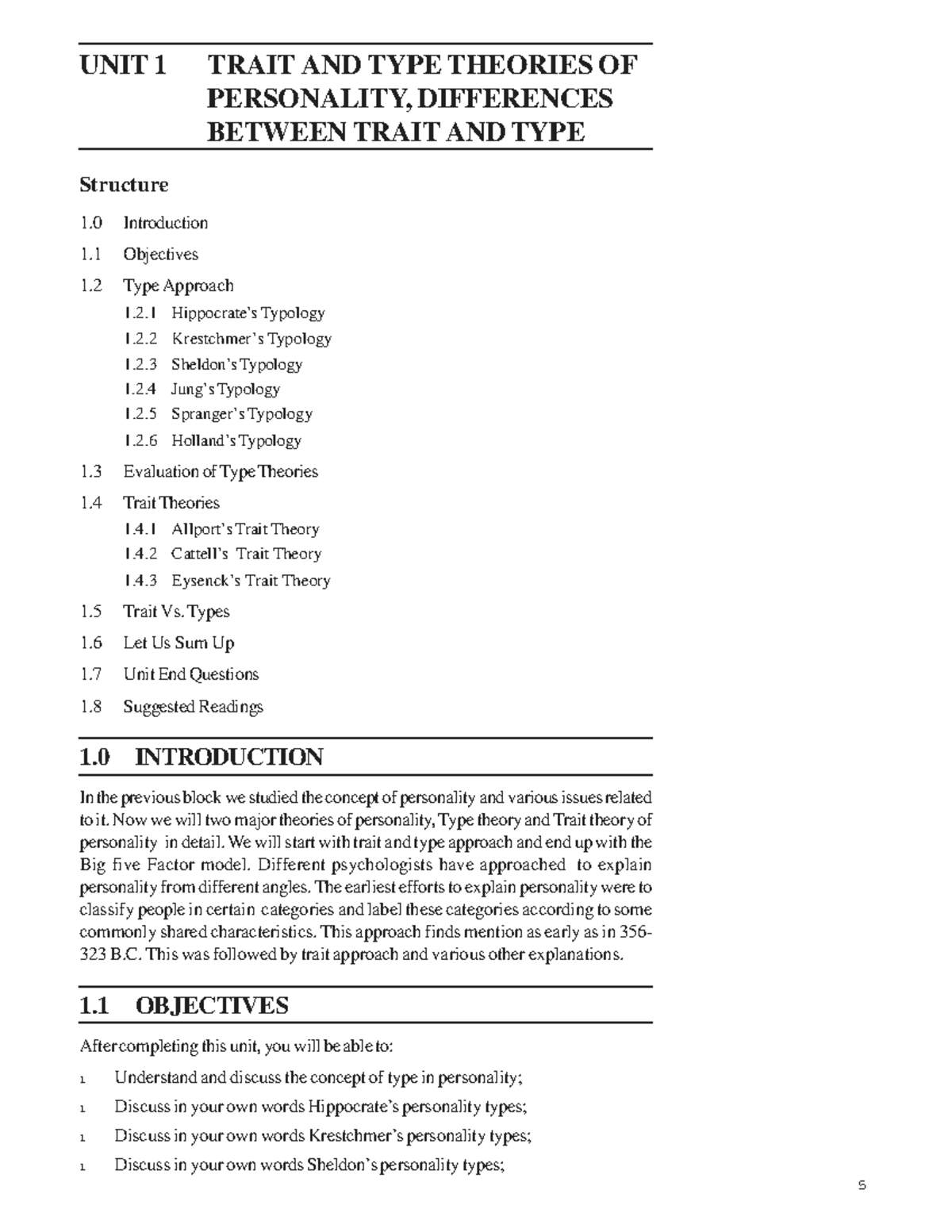 UNIT 1: TYPE AND TRAIT THEORIES OF PERSONALITY - A COMPARATIVE STUDY ...