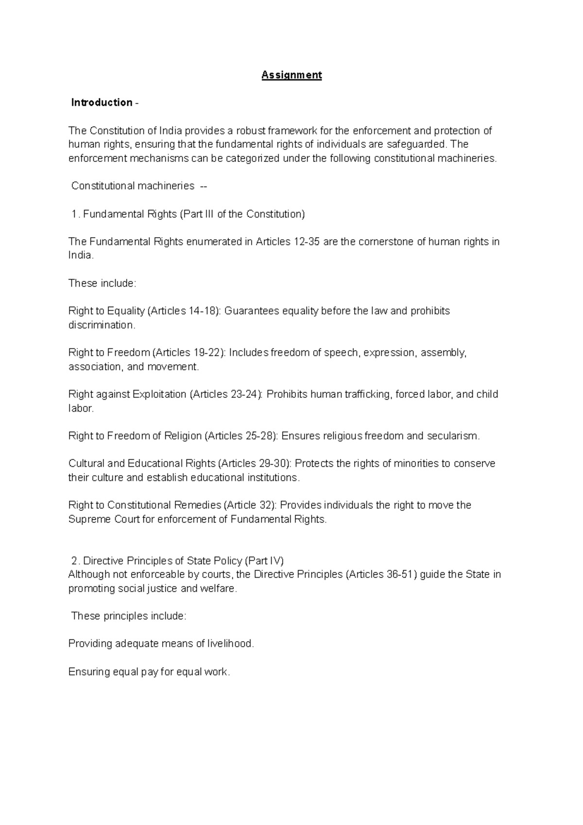 Swayam Assignment: Human Rights Enforcement in the Indian Constitution ...