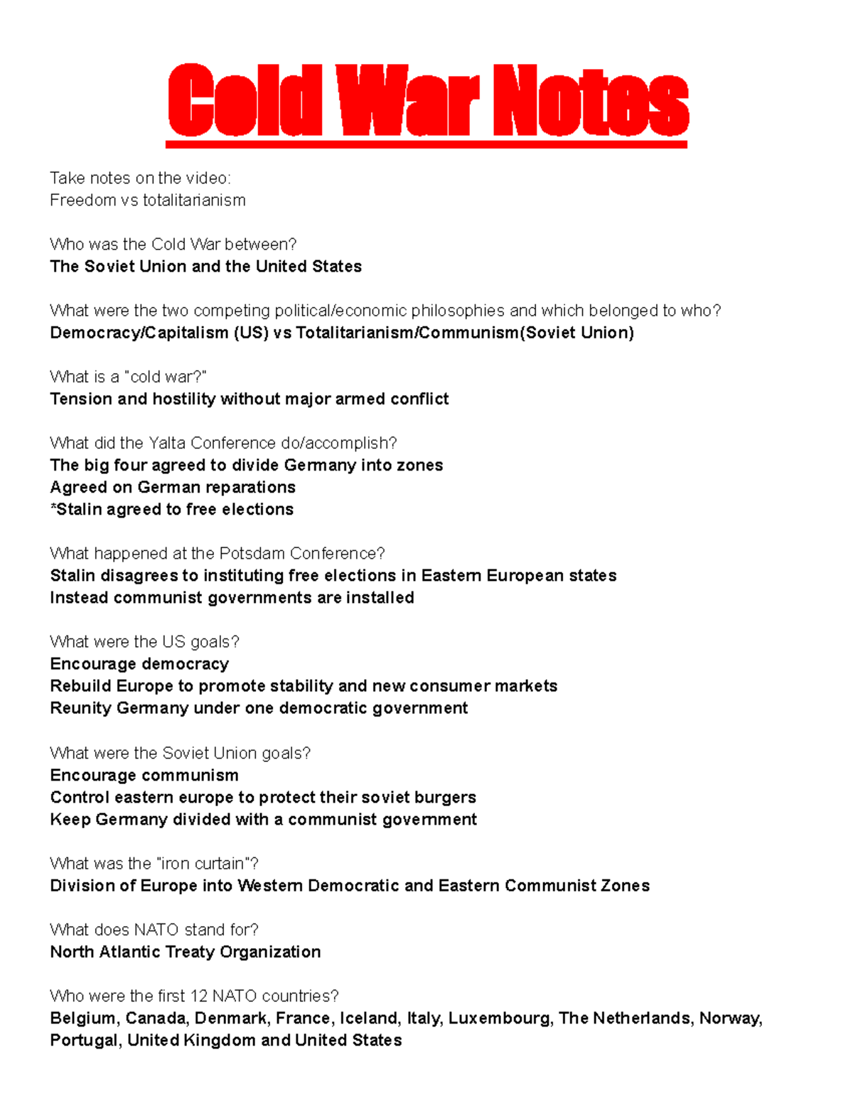 Cold War Overview: Key Events & Ideologies Explored - Studocu