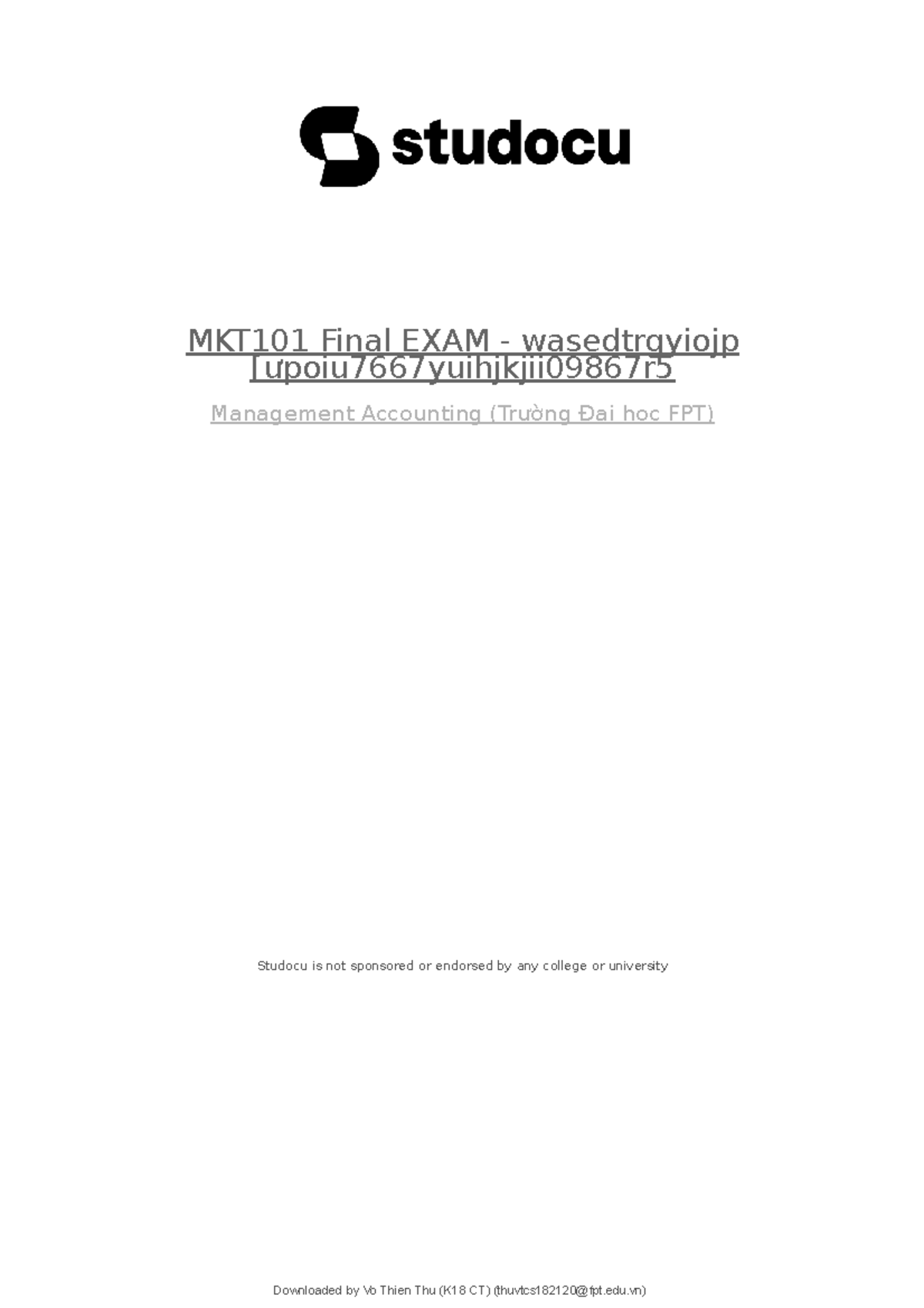MKT101 Final Exam Study Guide - Key Concepts and Q&A - Studocu