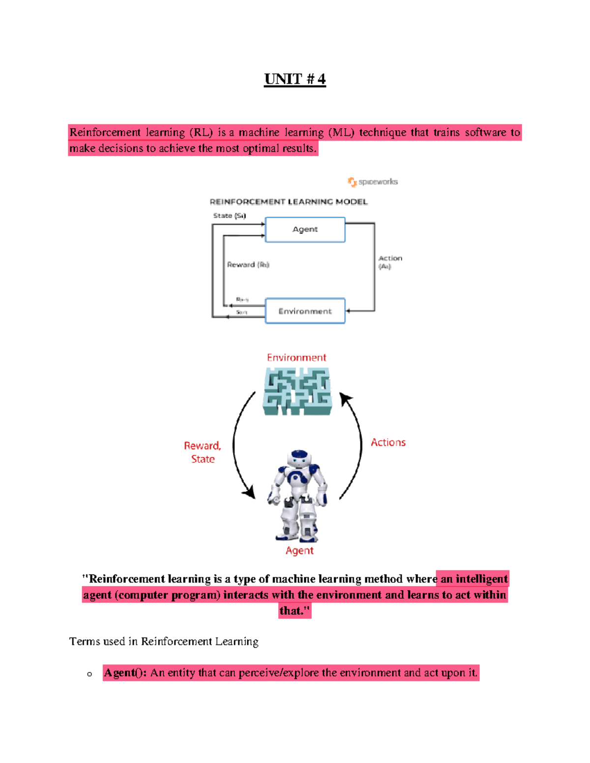 ML 405: Reinforcement Learning Final Unit Notes and Concepts - Studocu