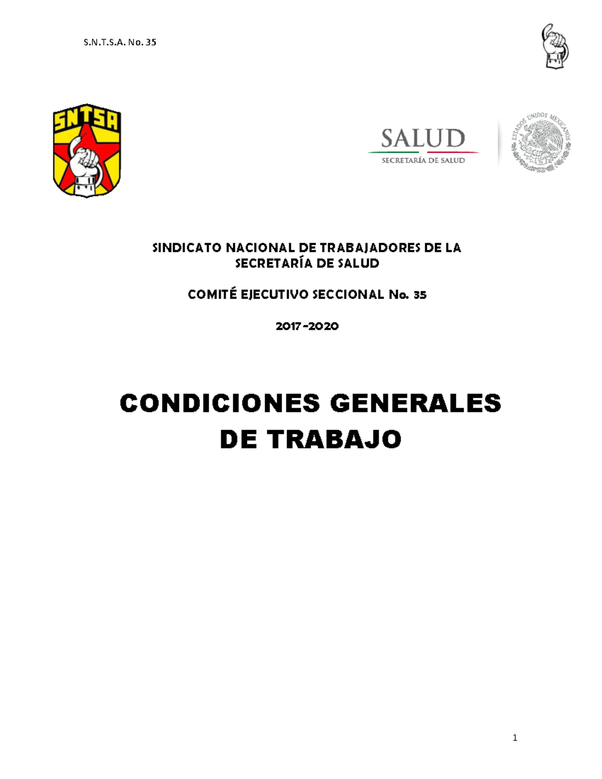 Condiciones Generales de Trabajo 2020 - S.N.T.S.A. No. 35 - Studocu