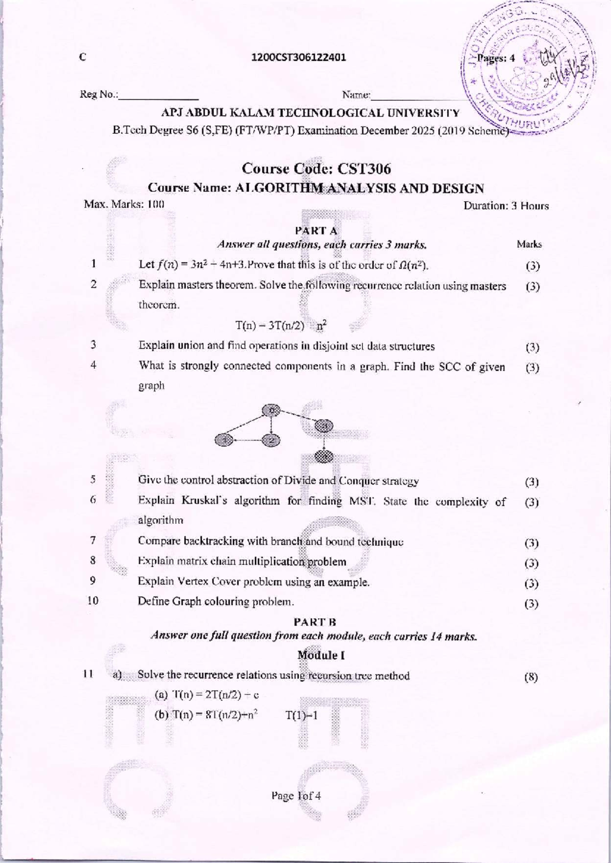 CST306 Algorithm Analysis and Design Exam Notes - Dec 2025 - Studocu