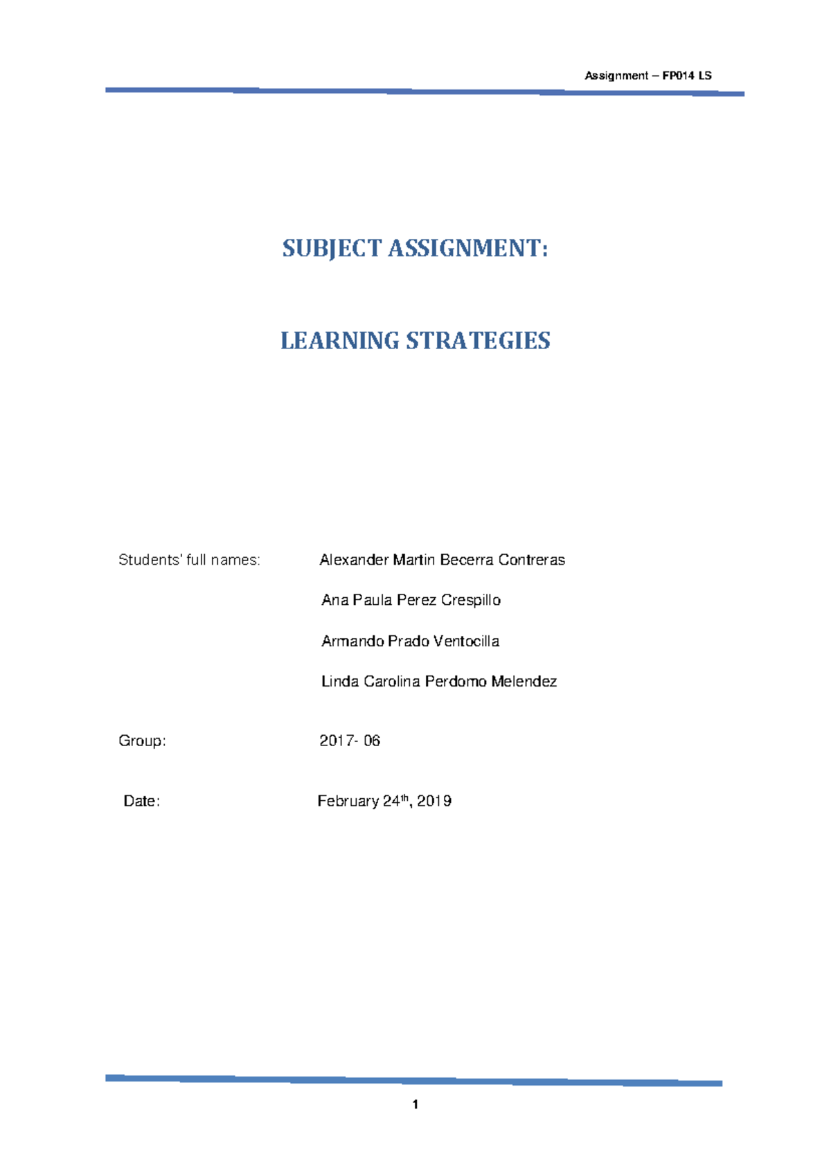 LEARNING STRATEGIES TEACHING ENGLISH AS A FOREIGN LANGUAGE - SUBJECT ...