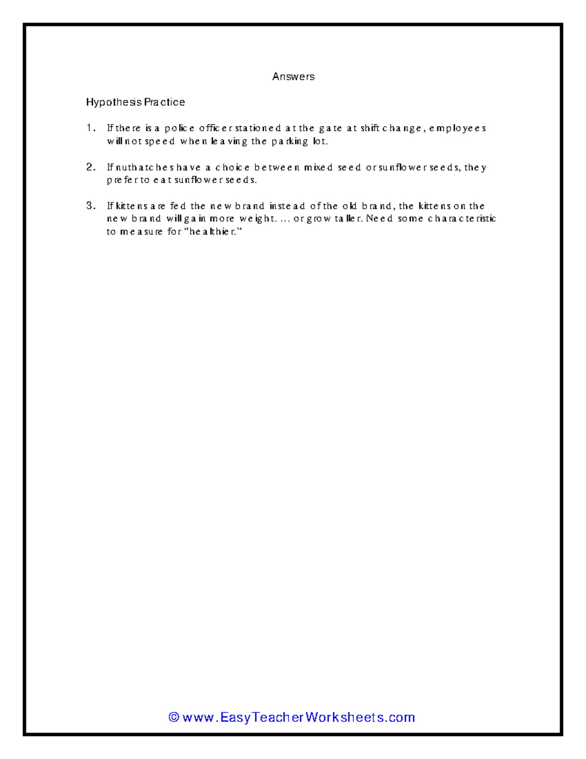 Answer key hypothesis activity - University of Philippine Visayas - ©EasyTeacherWorksheets ...