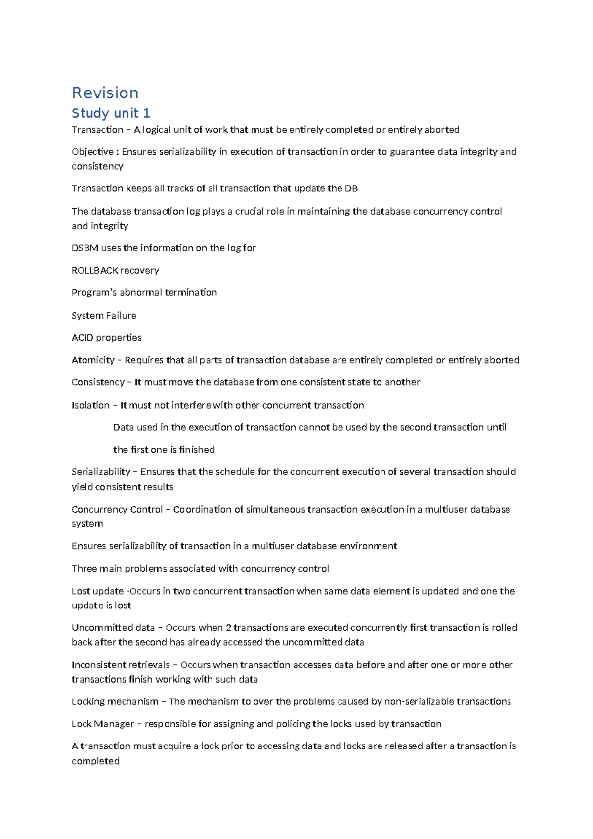 Revision Study Notes for DSBM: Units 1 to 4 Summary - Studocu