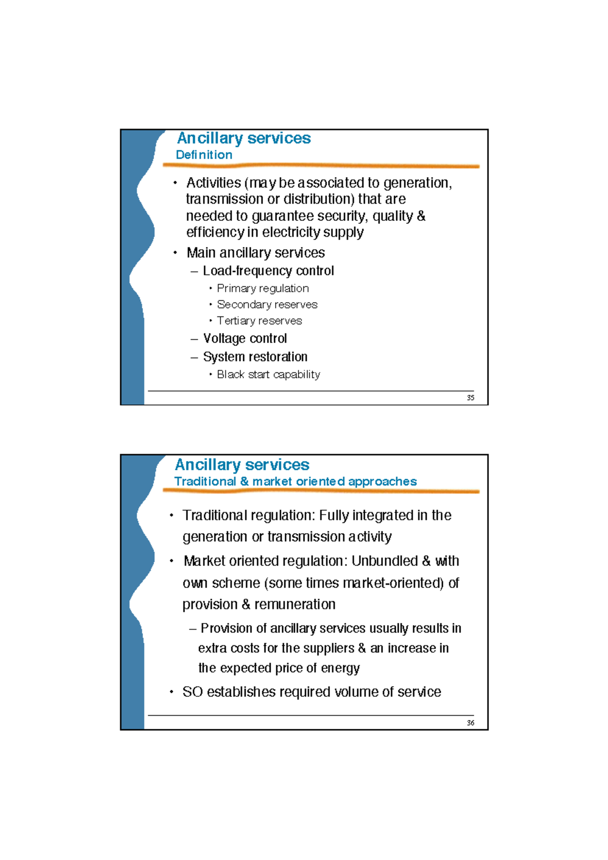 Ancillary Services Overview and Control Mechanisms (Course Code: 2 ...