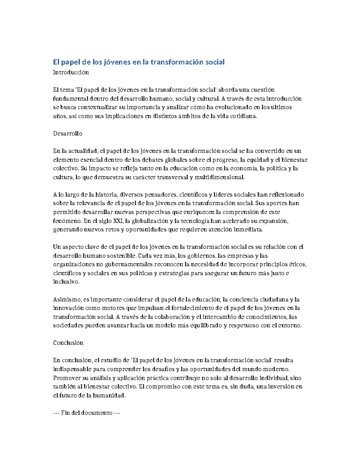 El papel de los jóvenes en la transformación social: Análisis y ...
