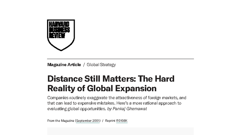 Distance Still Matters: Global Expansion Insights (PROF. VENKATARAMAN ...