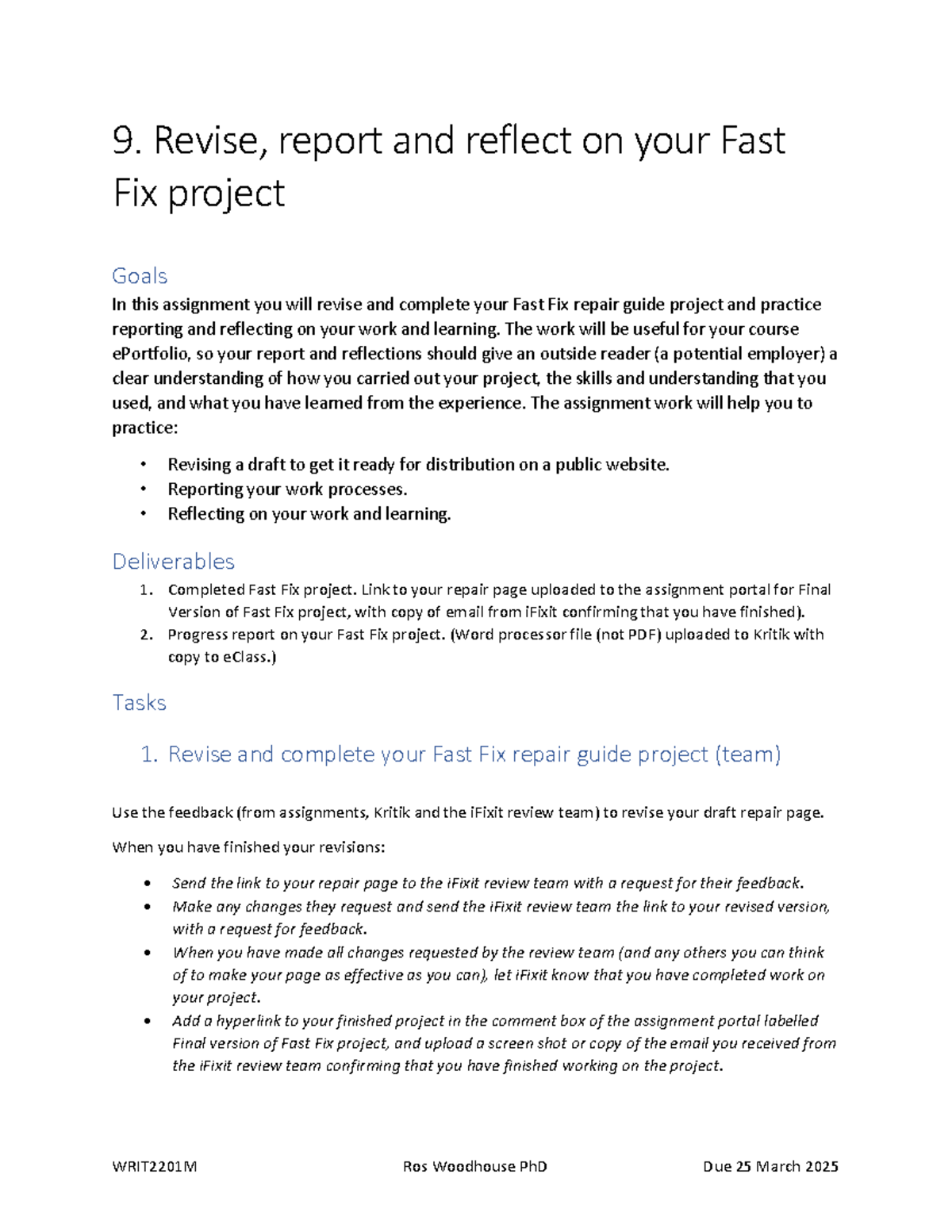 Assignment 9: Final Report and Reflection on Fast Fix Project ...