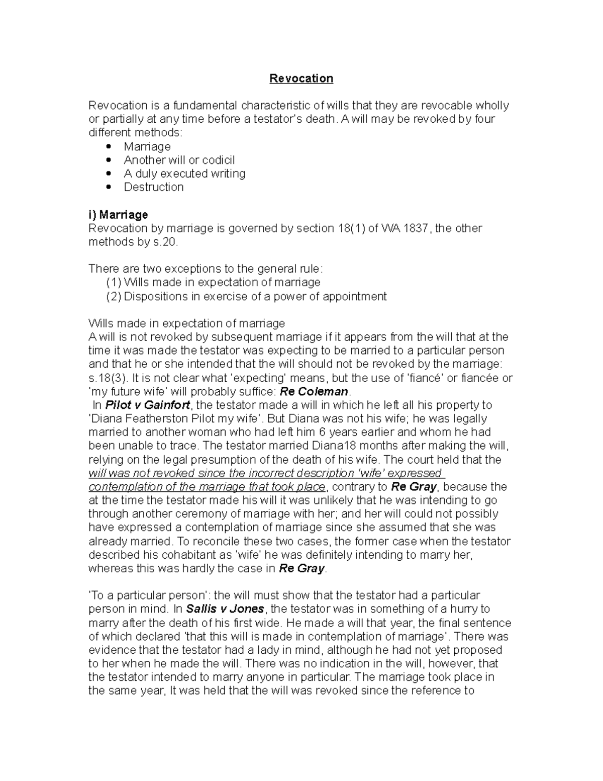 Wills and Revocation: Key Concepts for Law 101 Final Exam Notes - Studocu