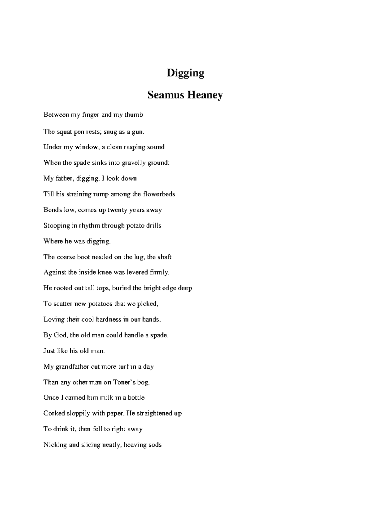 ENG 101: Analysis of quot Digging quot by Seamus Heaney Studocu