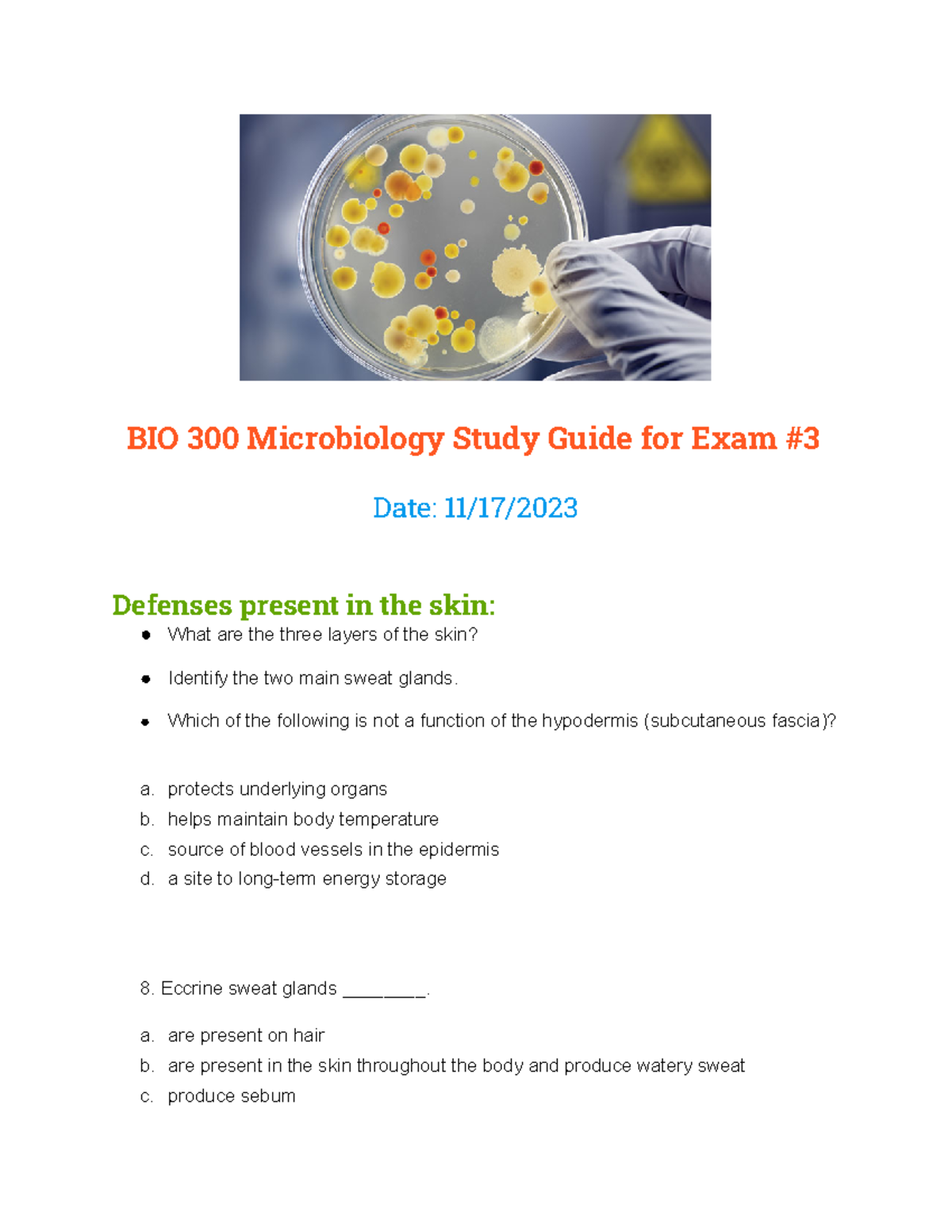 BIO 300 Study Guide for Microbiology Exam #3 (11-17-2023) - Studocu