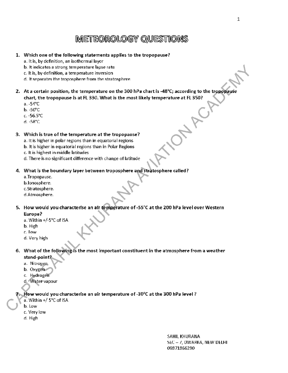 Sahil met oxford - I don't know - 1 METEOROLOGY QUESTIONS 1. Which one ...