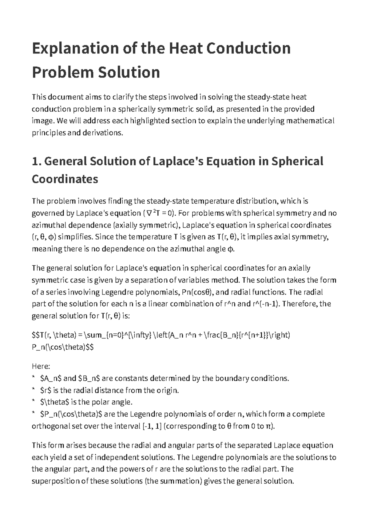 Heat Conduction Problem Solution: Spherical Symmetry Explained - Studocu