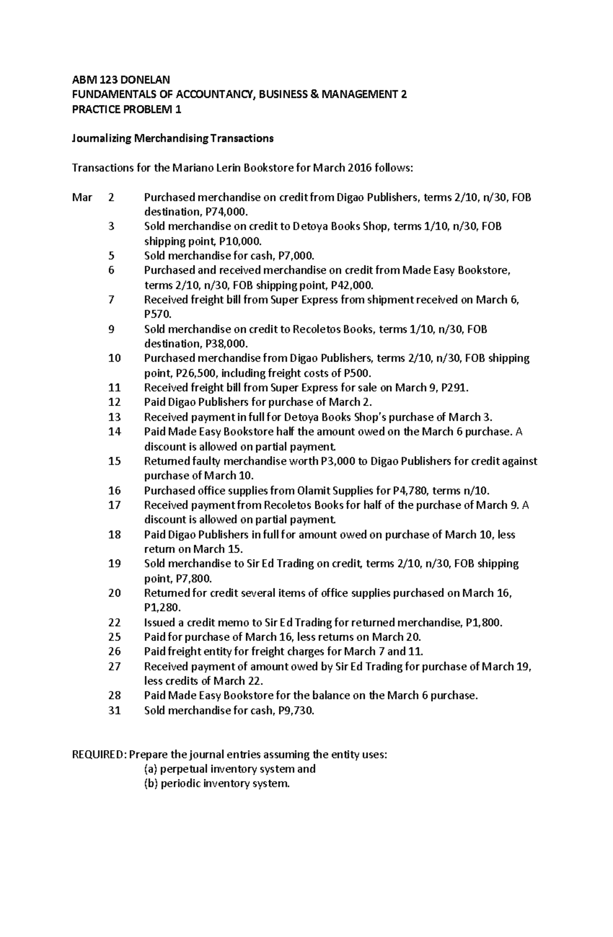 ACCO - ABM 123 Final Exam Practice Problems in Accounting - Studocu