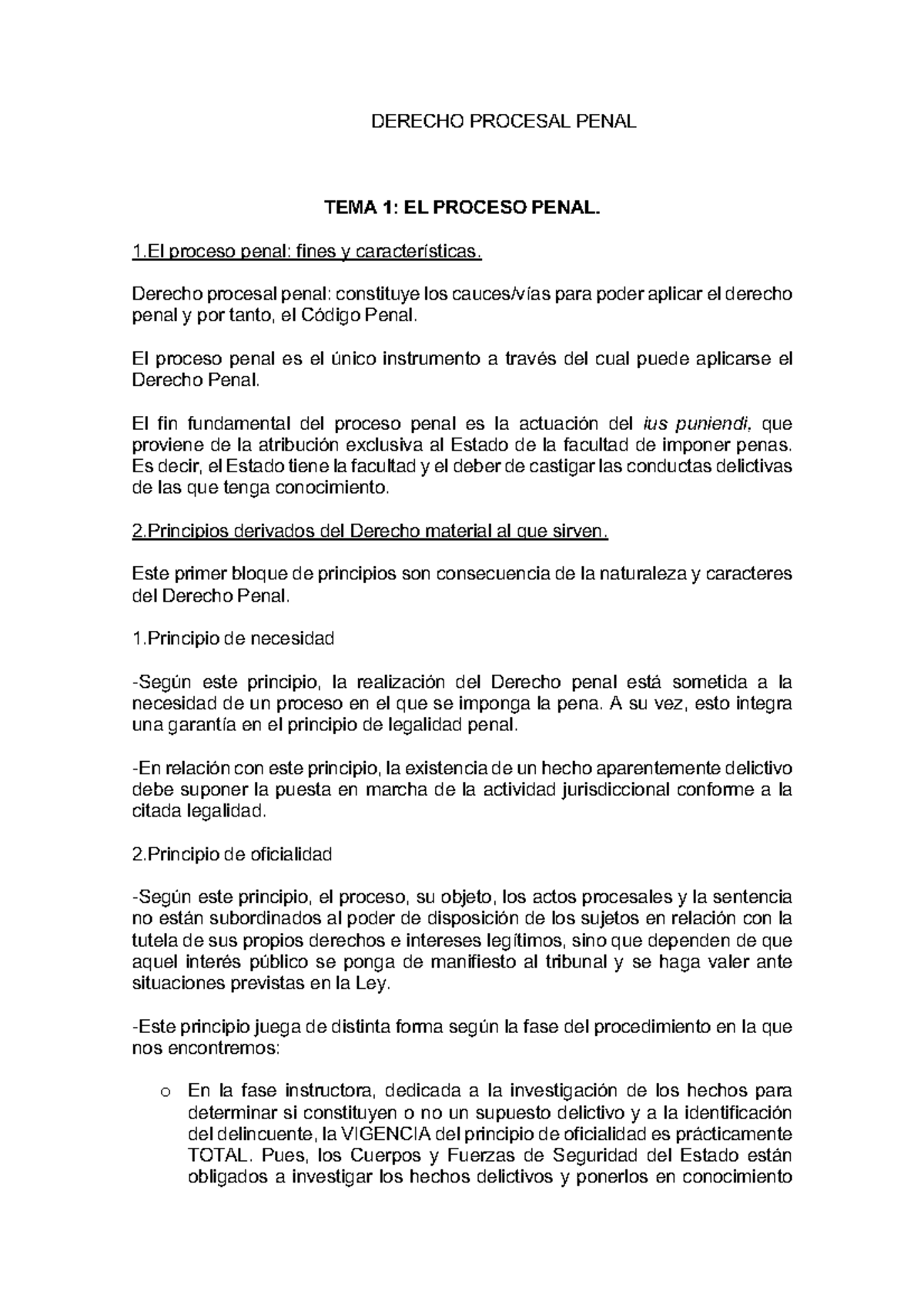 Derecho Procesal Penal: Principios y Proceso Judicial - TEMA 1 - Studocu