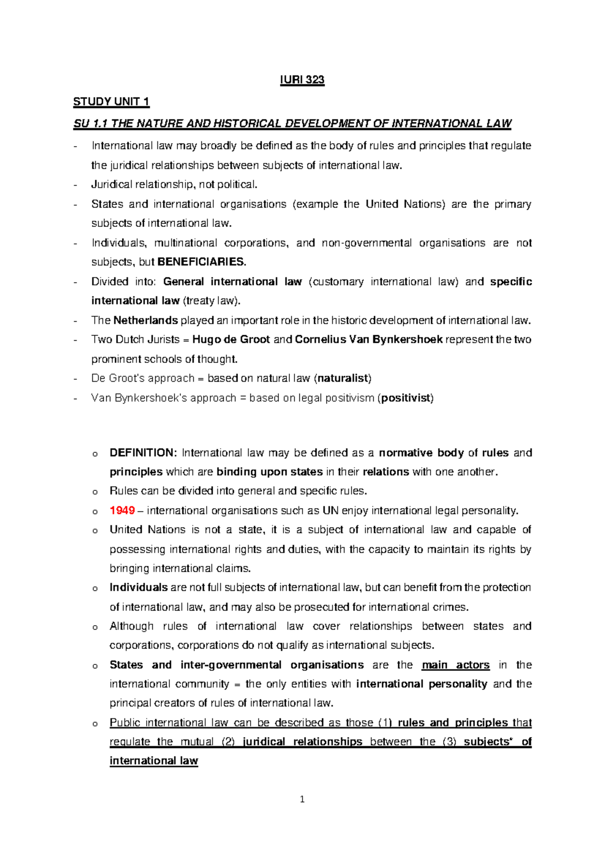 IURI 323 - Study Unit 1: Nature and Development of International Law ...
