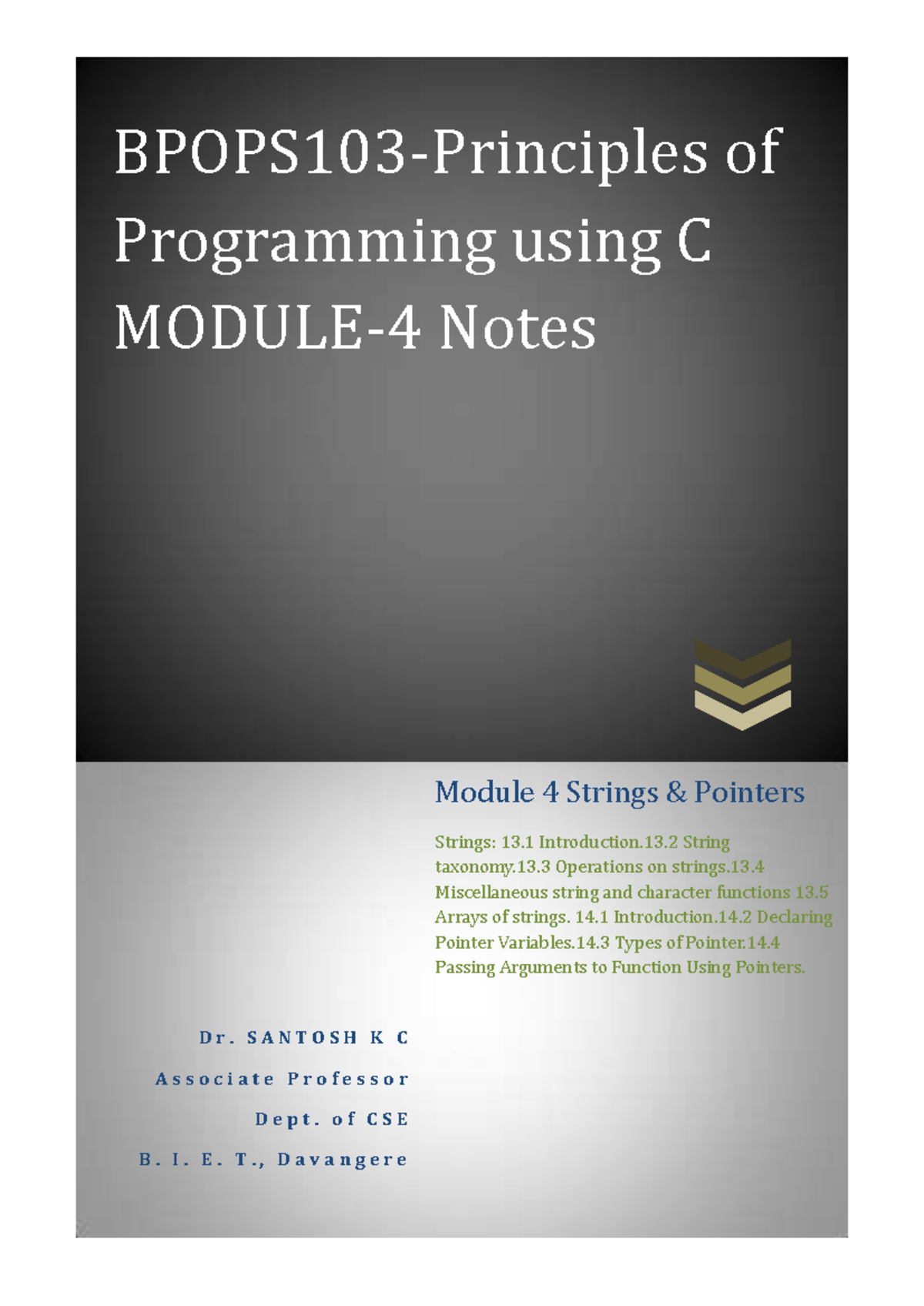 Module 4: Strings and Pointers in C Programming - Notes for CSE - Studocu