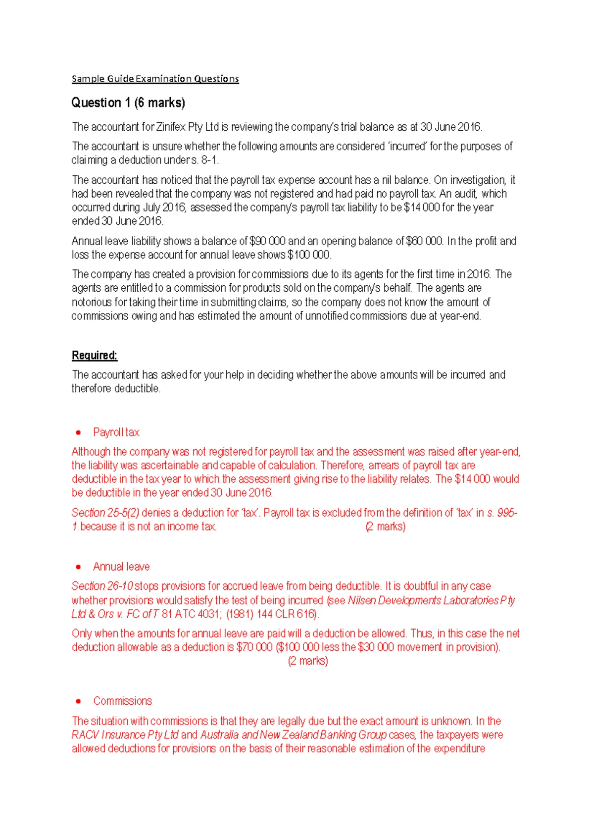 Exam based Problem Questions on Tax Administration and Avoidance - Exam ...