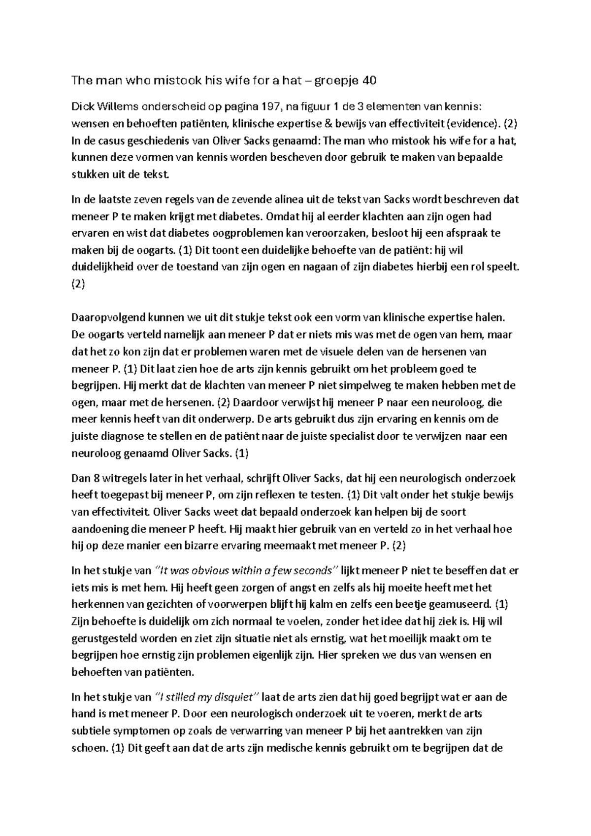 The man who mistook his wife for a hat - Analyse van Kennis Elementen ...