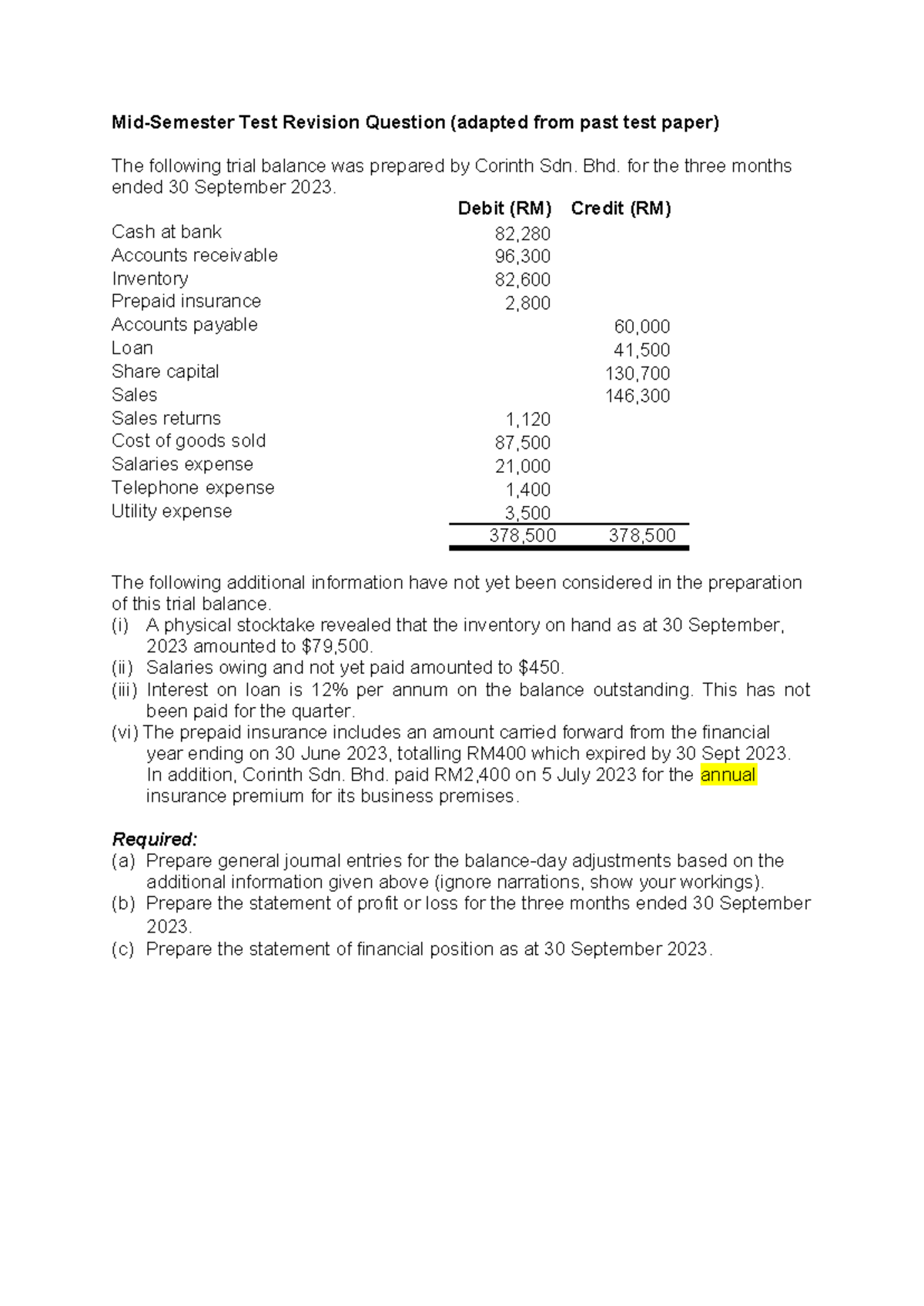 Test Revision: Workshop Qs for ACC 101 - Trial Balance Adjustments ...