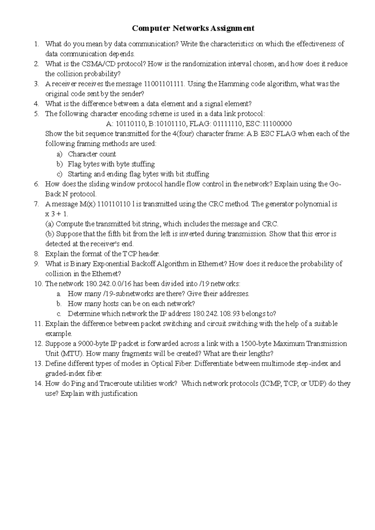 Computer Networks (CS101) Assignment 1: Data Communication & Protocols ...