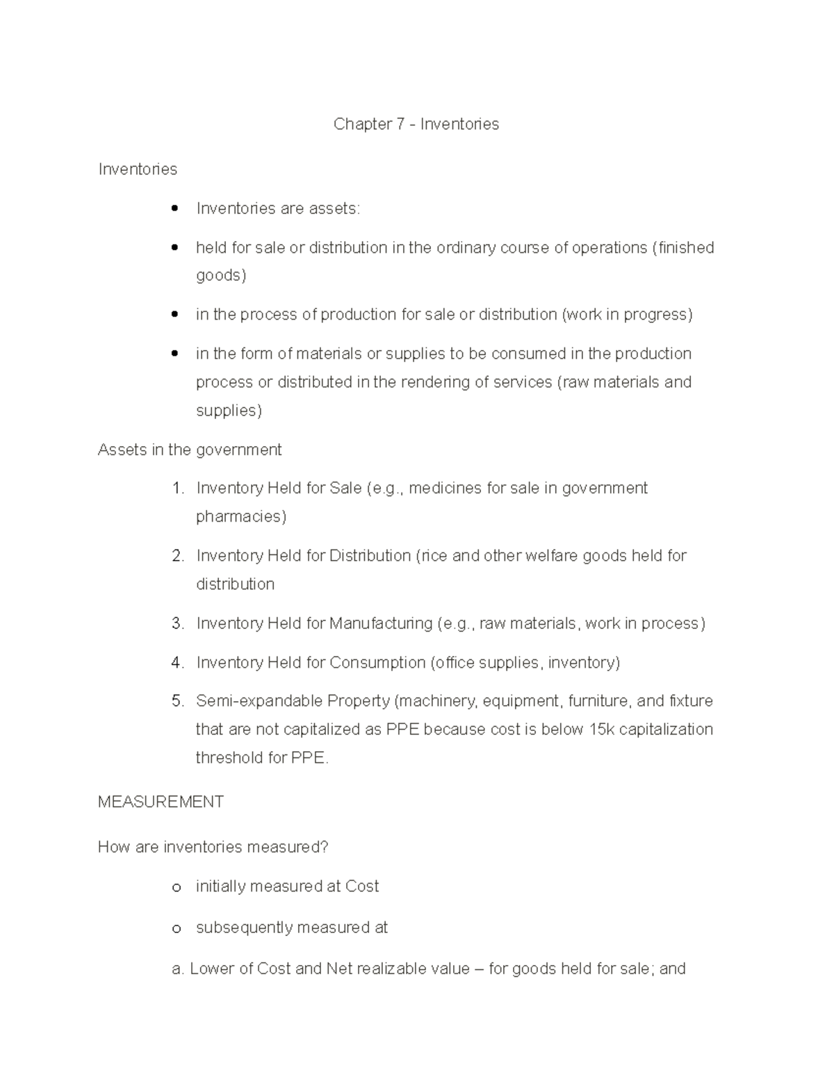 Chapter 7 - Inventories: Understanding Asset Measurement & Management ...
