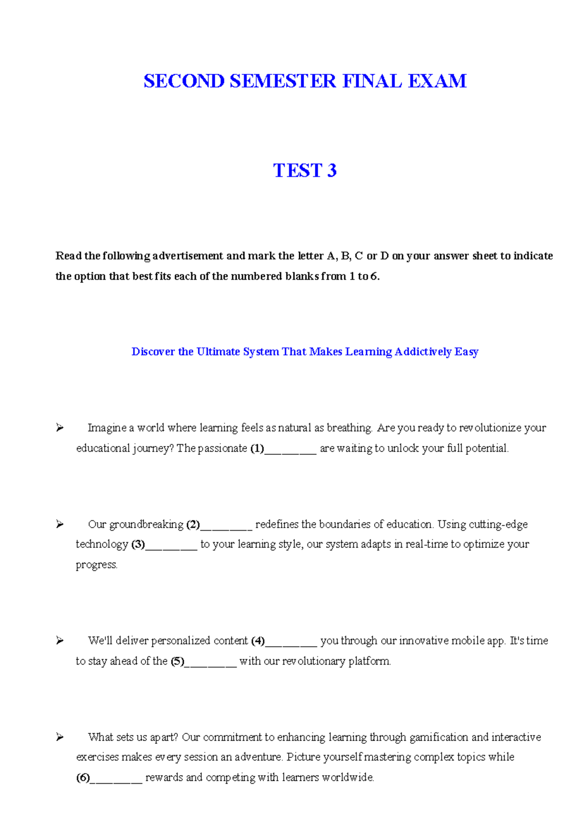 SECOND SEMESTER FINAL EXAM TEST 3: Understanding Brain Plasticity and ...
