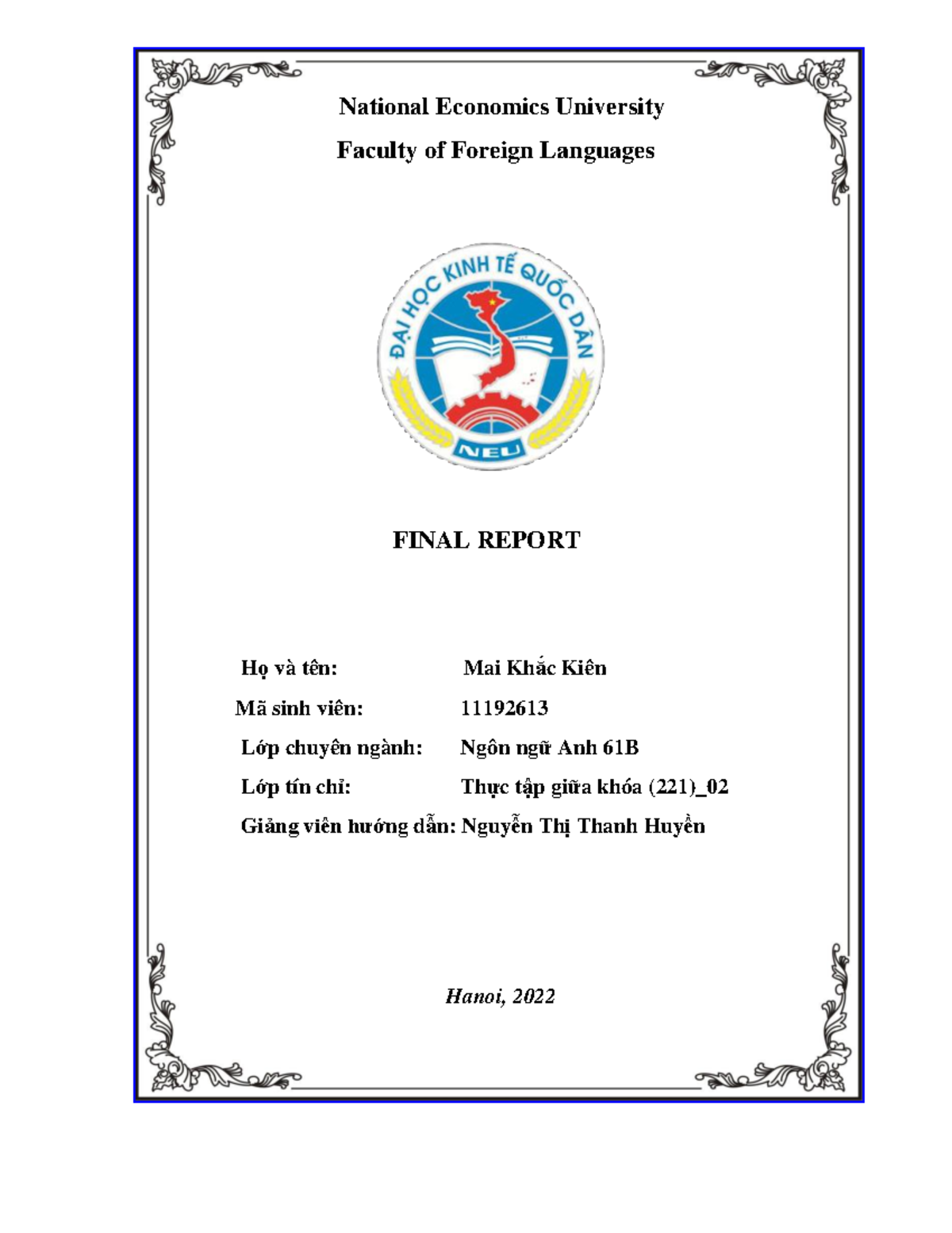 Individual Assignment Final Report - National Economics University ...