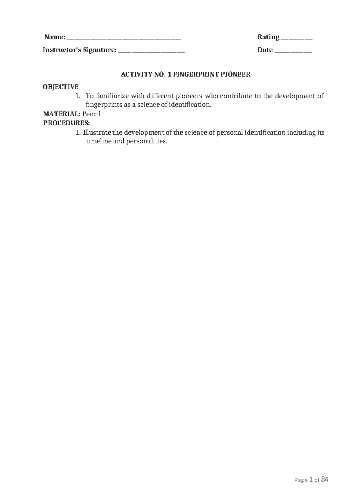 Fingerprint Lab Manual: Activities on Ridge Formation & Skin Layers ...