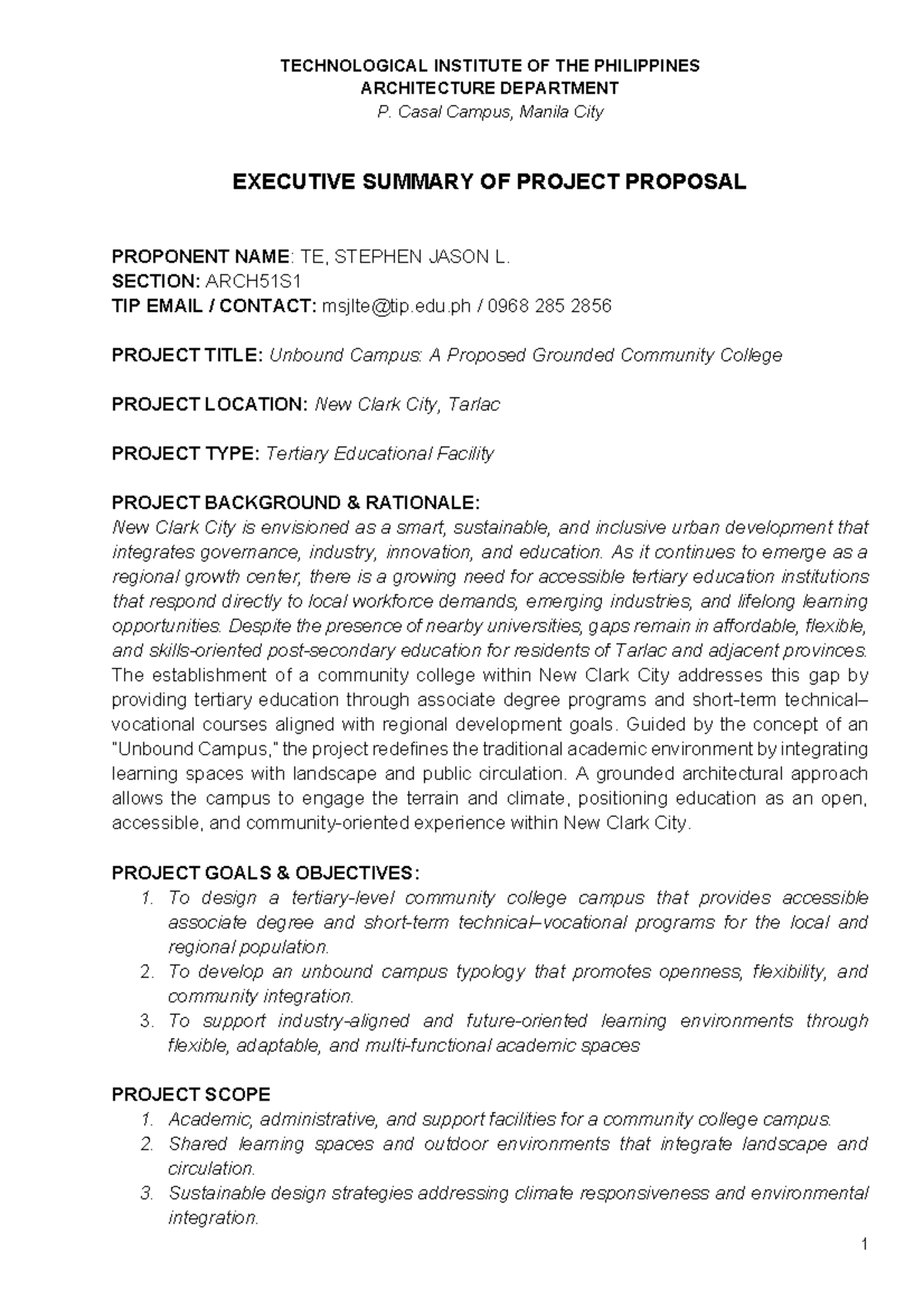 ARCH51S1 Executive Summary: Unbound Campus Community College Proposal ...