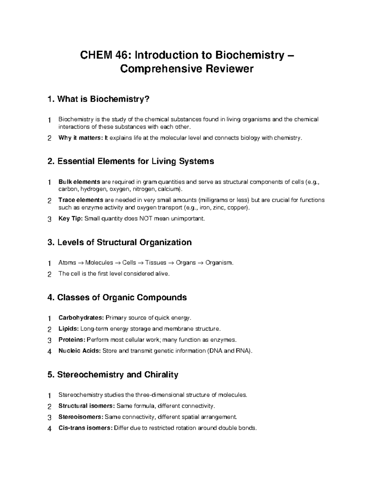 CHEM 46: Comprehensive Biochemistry Review Notes - Studocu