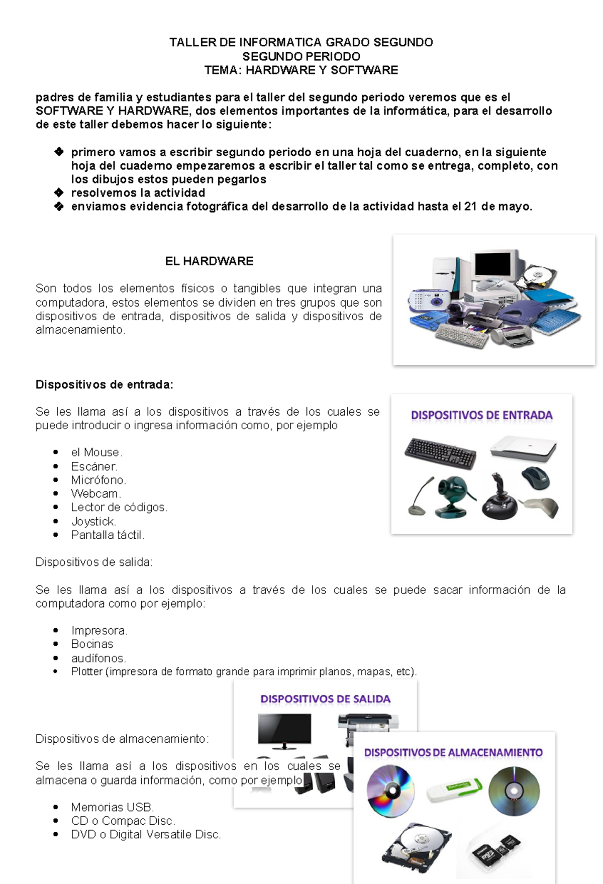 Taller de Informática Grado 2 - Segundo Período: Hardware y Software ...