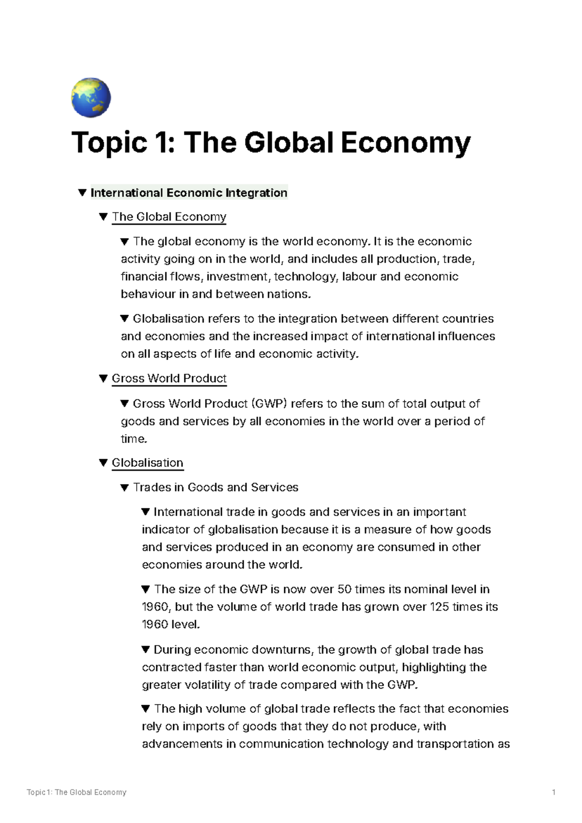 Topic 1: Global Economy Overview and Key Concepts 5BAECE - Studocu