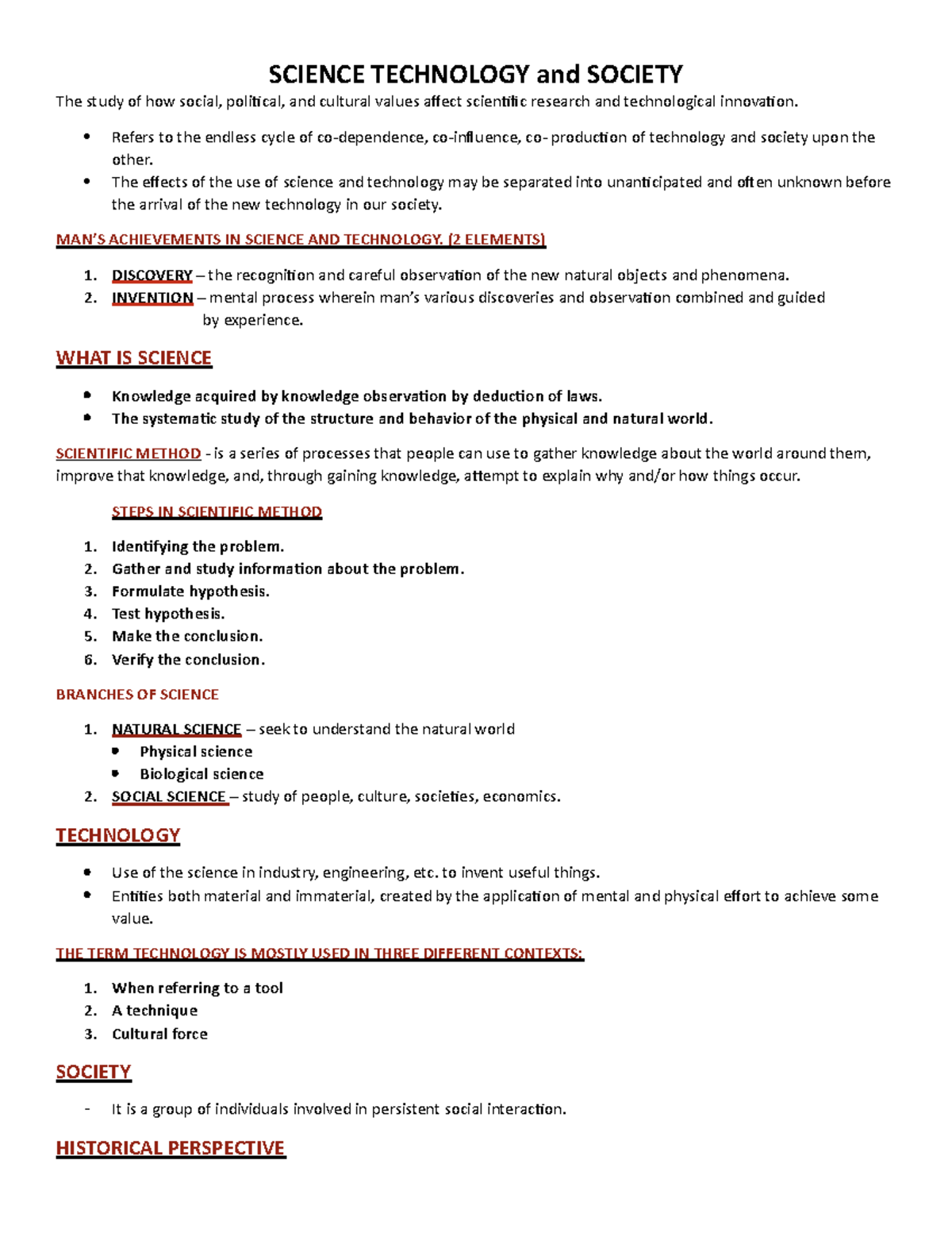 STS Lecture Notes Reviewer: Key Concepts and Developments - Document Preview