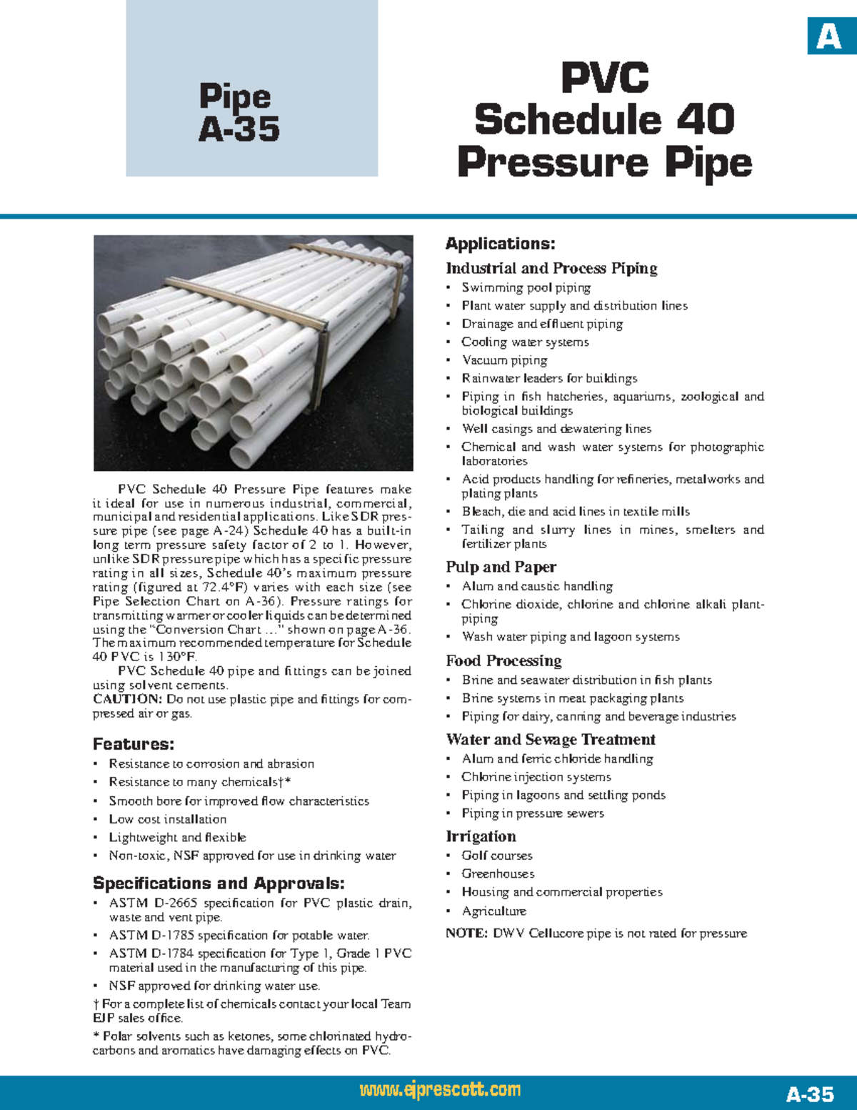PVCSch 40Pres Pipe A-35 - A PVC Schedule 40 Pressure Pipe Applications ...