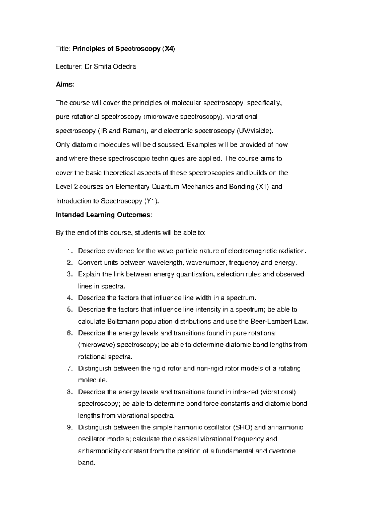 Principles of Spectroscopy (X4) - Lecture Notes - Studocu