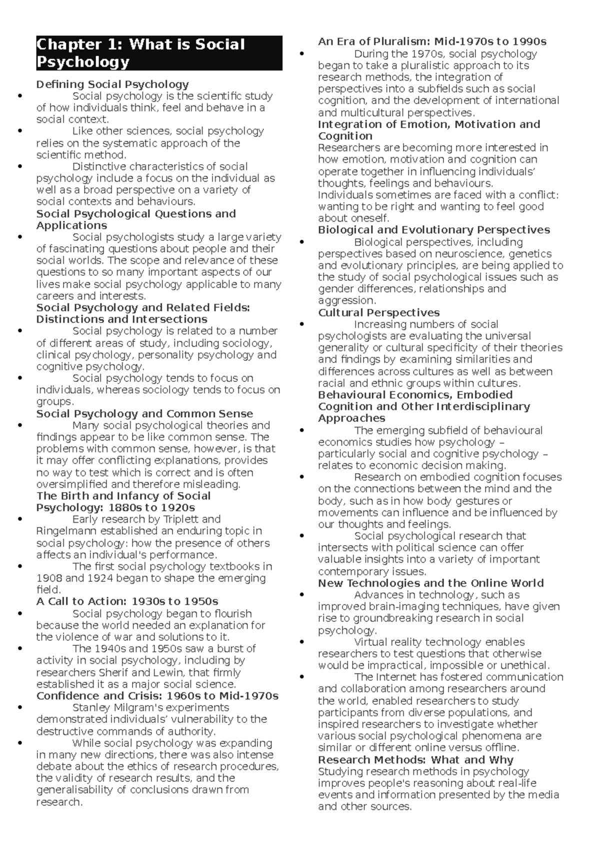 Chapter Reviews - Summary Social Psychology - Chapter 1: What is Social ...