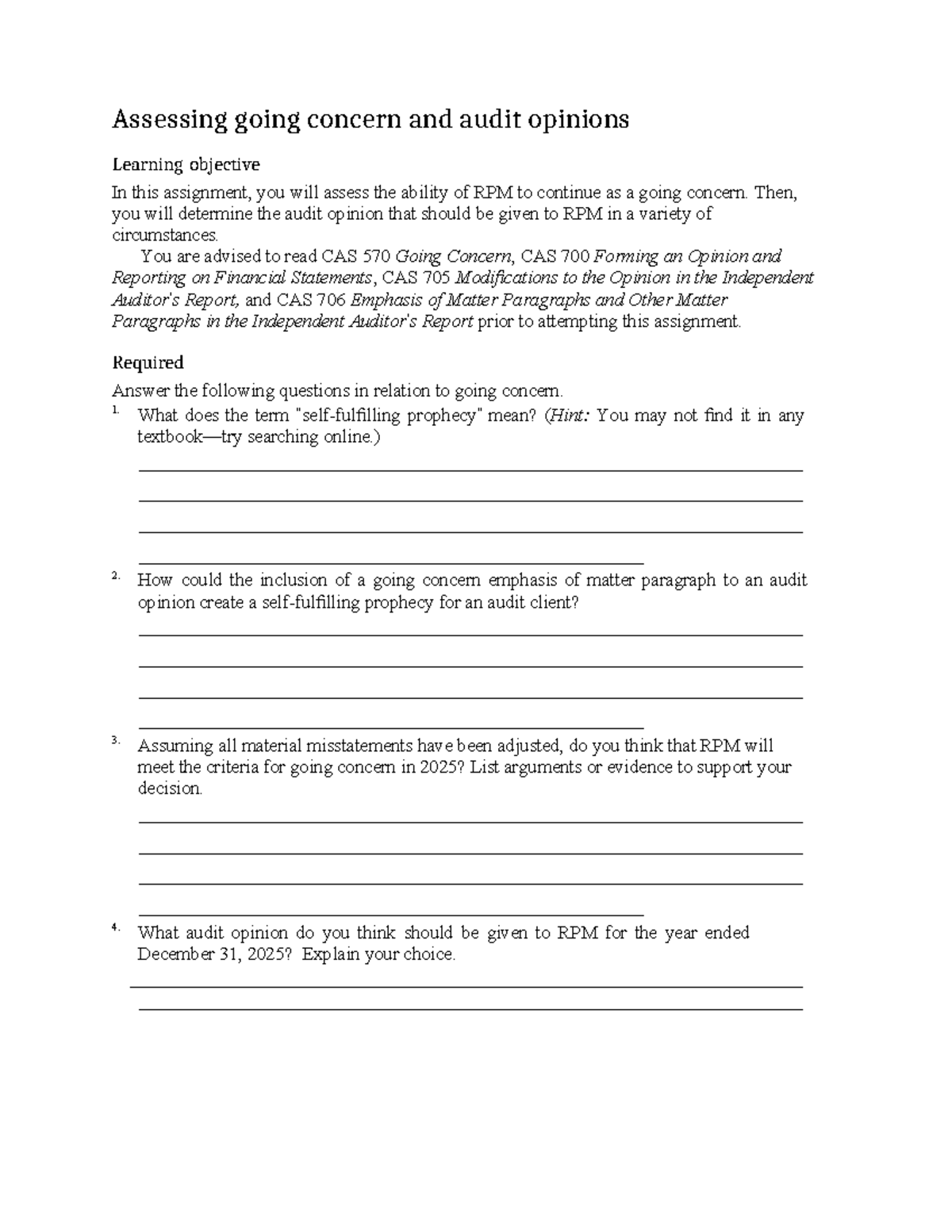RPM Going Concern Assessment & Audit Opinions Analysis - Studocu