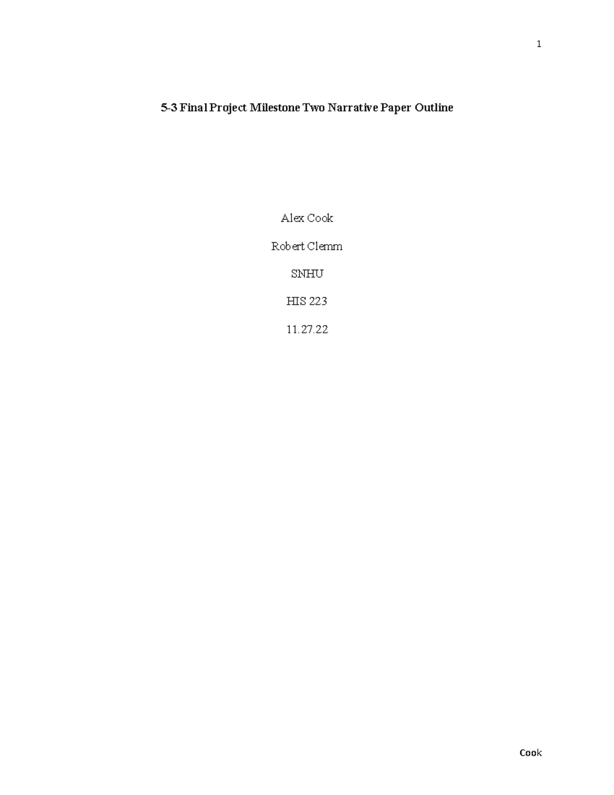 HIS 223: 5-3 Final Project Milestone Two Narrative Paper Outline - Studocu