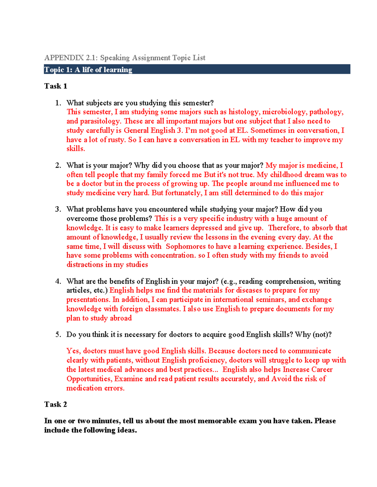 GE3 - Speaking Topics for Assignment - Comprehensive List - Studocu